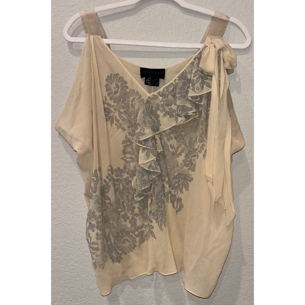 Derek Lam 100% Silk Top Blouse Cold Shoulder Sheer Chiffon Women’s 6